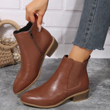 Breakj Women's Boots New Square With Large Size Women's Boots Velvet Fashion Boots Side Zippered Tips Short