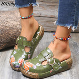 style Sweet Flowers Comfort Muffin Thick-bottom Light Non-slip Baotou Leather Manual Half slippers