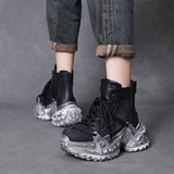 Breakj Layer Of Cow Skin Retro Cool Boots Women 2025 Summer New Breathable Hollow Mesh Sandals Thick Soles Leisure Short