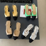 Elegant Mixed Color Slingback Sandals Women Elastic Band Back Strap Flat Ballet New Design Shoes Brand Mule Office