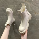 Boots Women Luxury 2022 Leather Platform Black Beige White Ankle Boots for Women Fur Short Chunky Punk Gothic