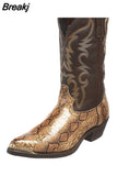 Autumn Winter New Men Boots High Heel Iron Head Embroidered Serpentine Western Cowboy Boots Men Pointed Toe Slip-On