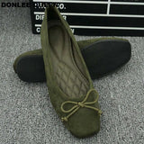 QUEEN Women Casual Flats Shoes Slip On Loafers Spring Autumn Flock Solid Flat Ballet Shoe Soft Moccasin Shallow