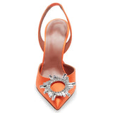 Orange Sardine Slingbacks High-Heeled Banquet Fashion Single Shoes Tipped With Diamond