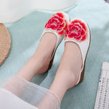 Breakj Summer New Embroidery Flowers Flat Bottom Fat Feet Wide Feet Embroidered Cloth Shoes Wear Female Cloth