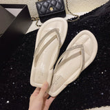 Breakj Slippers Women 2025 Summer New Korean Version Of Fashion Outside The Water Drill Clip Flat And Beach Cool