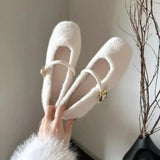 Flat Bottom Ballet Shoes Casual Short Plush Fashion New Light Square Toe Dress Walking Designer