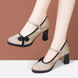 New Chinese Cheongsam Walking Shoes Retro Single Shoes High Thick Heels With Chinese Style Horse Dress Shoes