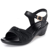 2018 New Open Toe Sexy Summer Women Sandals Genuine Leather Shoes Sandals Plus Size Comfortable Flat Wedges