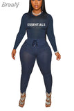 Solid Women Skinny Two Piece Sets Spring Bodycon Tracksuits Dollar Print Top And Leggings Pants 2pcs Outfits 2023