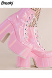 Design Cool Block Great Quality Gothic Style Woman Boots Fashion Chunky Platform Cosy Woman Shoes Ankle Boots Big Size