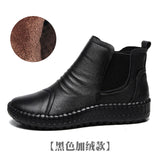 Breakj And Winter New Women's Shoes Winter Plus Velvet Leather Women's Boots Handmade Short Boots Women Flat Bottom Leisure Soft Bottom