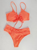 2025 New Multi-Color Solid Color Tie Hanging Neck Bow Body Swimsuit Female