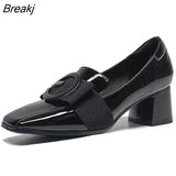 new high heel fashion single shoes British wind loafers patent leather square thick heel small shoes