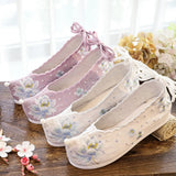 Breakj Shoes Hanfu Shoes Single Shoes / Cotton Shoes Blue Wave Ancient Costume Lotus Embroidered Cloth Shoes Girl Head