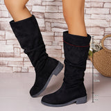 Breakj Autumn New Large Autumn Winter Folded Flat Bottom Western Cowboy Boots Long Boots Coarse And Thin