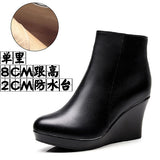 Breakj High Heemon Women's Boots Middle-Age Women's Shoes 33 Yards Round Head Waterproof Table Thick-Bottomed Single Boots Plus Velvet Slope And Short Boots