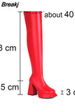 Autumn Women Mid Calf Boots Platform Block High Heels Slim Fit Zip Sexy Party Luxury Long Boots Big Size Shoes