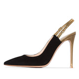 Large-Size Handmade Single Shoes With Pointed And Thin Heels And Black Yangjing Party Exposed