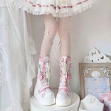 Woman Lolita Shoes Winter 2023 Platform Heels Women's Mid Calf Booties Gothic Pink Cute Chain JK Cosplay Japanese