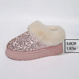 Women's Large-Size Snow Boots In Winter, The New Thick-Soled Sequins Are Thickened To Keep Warm, Woolen Mouth And Low-Barrel Cotton