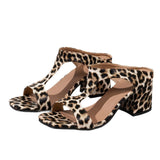 Breakj Leopard-Print High-Heeled Sandals Women Large-Size Zebra-Ssed Coarse Heel