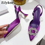 Fashion Brand Women Pumps Crystal Slingback Summer Pointed Toe Comfortable Triangle Heeled Party Wedding Bride