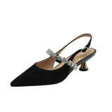 Show Thin ~ French Diamond Silver Pointed Behind Empty Mary Jane Small Leather Shoes Small Heel Baotou Sandals Women