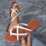 Korean Version Of Large-Size Cool Slippers Women's 2025 Network Infrared Wear Ins Tide Weaving Flat Bottoms Holiday Beach