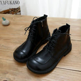 British Style Wide-Head Small Leather Boots Keep Warm Zipper Short Boots Student Literary Women Boots Womens Ankle