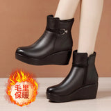Heel Soft Leather Martin Boots 2023 Autumn And Winter New Muffin Soft Soles Mother Spring And Autumn Wear Large-Size Single