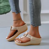 Breakj Women's Shoes 2023 Summer New Beach Clip Toe Slope Heel Slippers Women's Plus-Size Roman