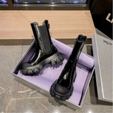Women's Martens Boots PU Leather White Ankle Boots Autumn Winter Motorcycle Boots Fashion Female Chunky Heel Platform