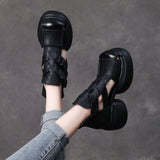 Breakj Thick-Soled Sandals Women's Head Cow Skin Retro Art Big Head Slope And Cool Slippers Tide Hollow Loose Cake