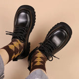 Lace Up Platform Oxford Shoes for Women 2023 Spring Autumn Chunky Heels Pumps Woman Black PU Leather Office Work