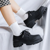 Breakj Men's Casual Platform Versatile Black Leather Shoes Heighten Derby Shoes Frosted Black