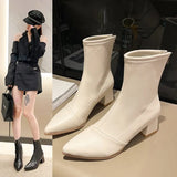 Fall 2023 New Korean Version Of High Heel Thick Heel Rear Zipper Ankle Boots Women's Martin