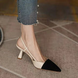 Breakj Summer New Women's Shoes Color Retro Pointed High Heels Word With Coarse Heel Single Shoe Head Behind The Empty