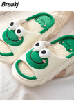 Frog Linen Slippers Women Shoes Couples Non Slip closed toe platform Cotton Linen Cool Slippers Home Slippers
