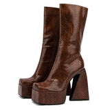Plus Size 45 INS Brand Women's Boots High Heels Platform Shoes Punk Goth Cool Fashion Sexy Mid Calf Motorcycle