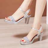 Buckle High-Heeled Sandals Summer 2023 New Roman Sandals Large Size 41-43 Thick-Heeled Sandals