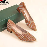 Knitting Single Shoes Women Spring And Autumn Pointed Toe Low-Heeled Shoes Simple Woman