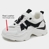 Size 35-40 Women Casual Sneakers Platform Shoes For Women Real Leather Lace Up Heels Pump Cosy Breath Student