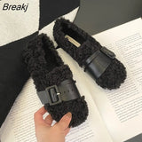 New Autumn and Winter Single Design Sensible Belt Buckle Flat Wool Shoes Ladies Soft Cotton Shoes Comfortable 35-40