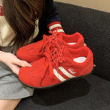 Breakj Thick-Bottomed Forrest Shoes Women 2025 Korean Version Of The New Round Head Solid Color Lace Casual Single Shoes Hot Fashion Women's