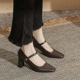 Breakj Retro Square Shallow Mouth Mary Jane Single Shoes Women's Spring 2025 New Word Buckle Lady Casual Single