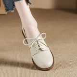 Med-High Heels Oxford Shoes Woman Lace-Up Sneakers Solid Leather Brogues Ladies All Match Loafers Office Dress Flats