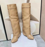 Design Shark Lock Women Boots Sexy Thigh High Boots for Woman Motorcycle Botas Mujer Genuine Leather Platform