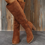 Women Suede Knee High Boots Ladies Solid Pointed Toe Tall Boots Retro Roman High Heels Shoes 2023 Female Autumn Winter Long