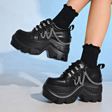 Breakj Babes Rock Dark Punk Round Head Height Tie With Thick-Soled Pine Pastry Shoes Sub-Cultural Small Leather
